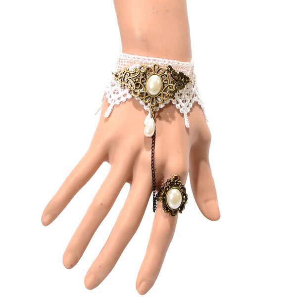 Barock Armband White Princess aus Spitze mit Ring