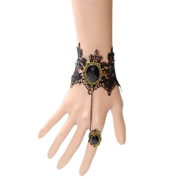 Schmuck Set Barock Armband schwarze Knigin aus Spitze mit Ring