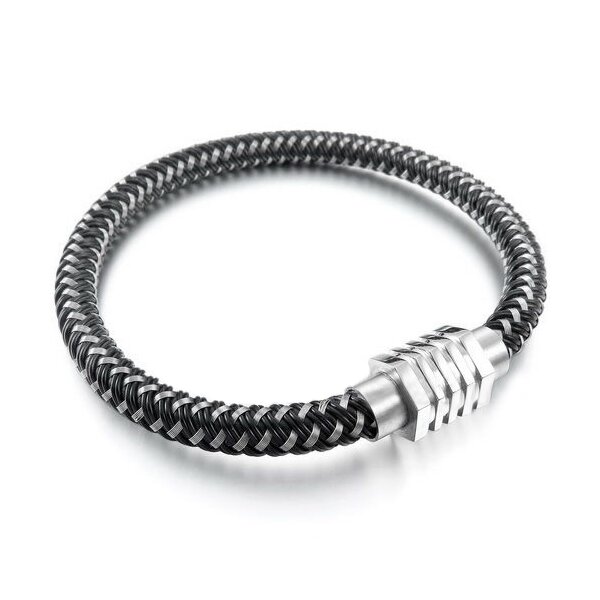 Armband geflochten schwarz weiß 316 L Edelstahl  Magnet Verschluss