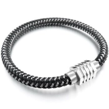 Armband geflochten schwarz weiß 316 L Edelstahl Magnet...