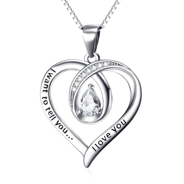 Anhänger Herz mit Zirkonien " I want to tell you... I Love You " aus 925 Silber inkl.Kette im Etui