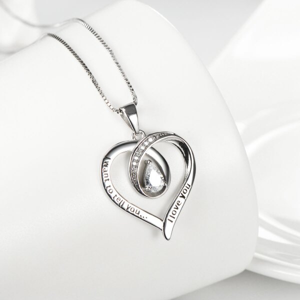 Anhnger Herz mit Zirkonien  I want to tell you... I Love You  aus 925 Silber inkl.Kette im Etui