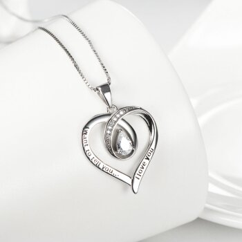 Anhänger Herz mit Zirkonien " I want to tell you... I Love You " aus 925 Silber inkl.Kette im Etui