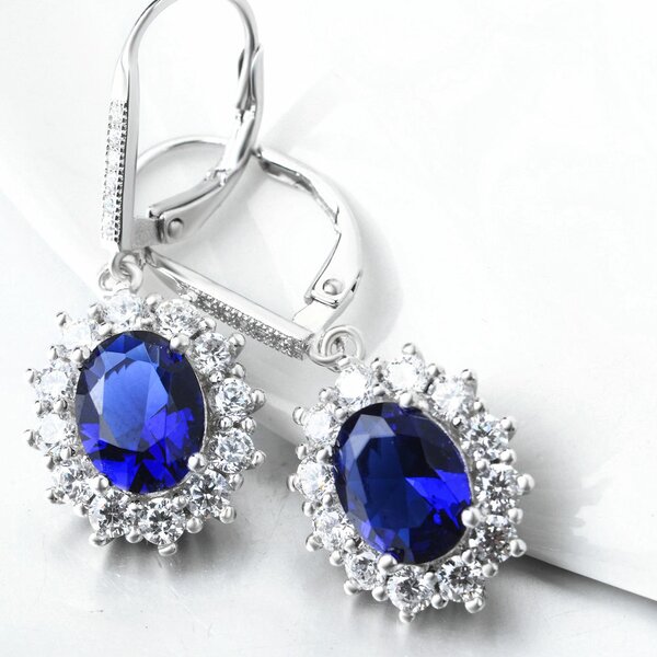 1 Paar Ohrhänger Saphir Blue pave 925 Silber
