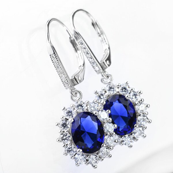 1 Pair of Earrings Sapphire Blue pave 925 Silver