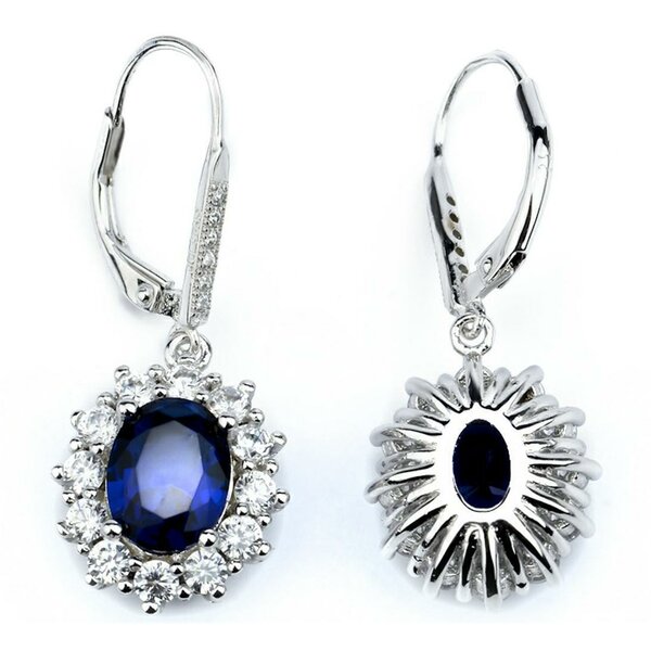 1 Pair of Earrings Sapphire Blue pave 925 Silver