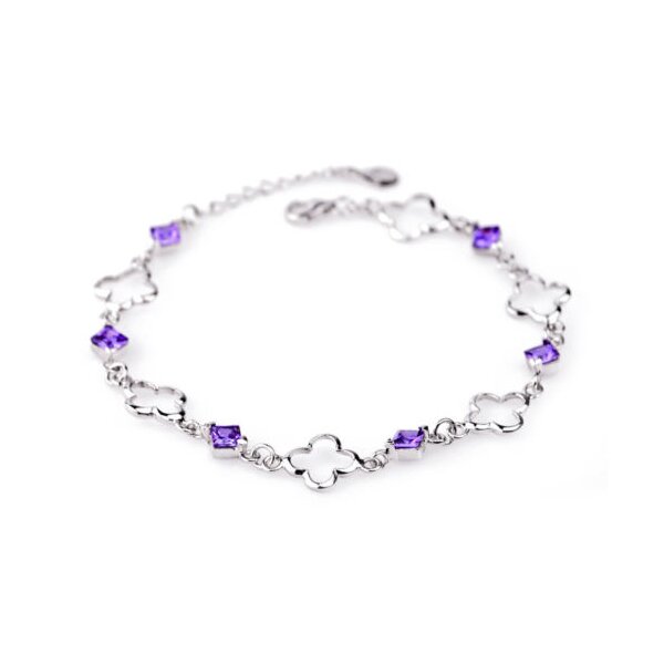 Armband Flower mit Amethysten lila aus 925 Silber rhodiniert im Etui