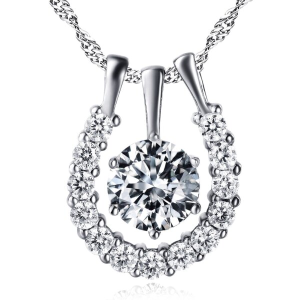 3 tlg. Set Anhänger Hufeisen Solitaire mit Zirkonien aus 925 Silber rhodiniert inkl. Kette im Etui