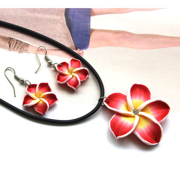 Schmuckset Blüten Ohrstecker & Collier rot weiß gelb...