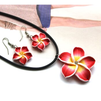 Schmuckset Blüten Ohrstecker & Collier rot weiß gelb...