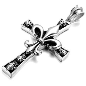 Anhänger Kreuz Fleur de Lis & Skulls Totenköpfe 316 L...