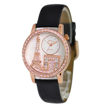 Damen Armbanduhr 3D Paris mit Zirkonien rosegold schwarz