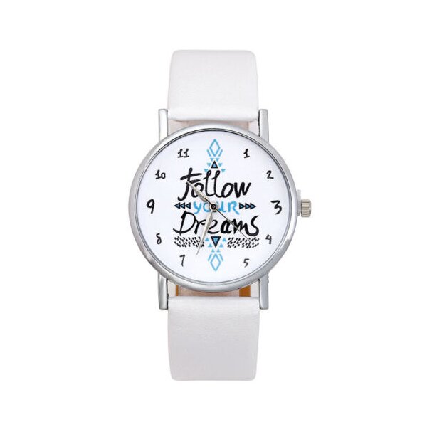 Damen Armbanduhr Follow Your Dreams Silber Pu Leder Weiss 39 99