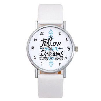 Damen Armbanduhr Follow your Dreams silber PU Leder weiß