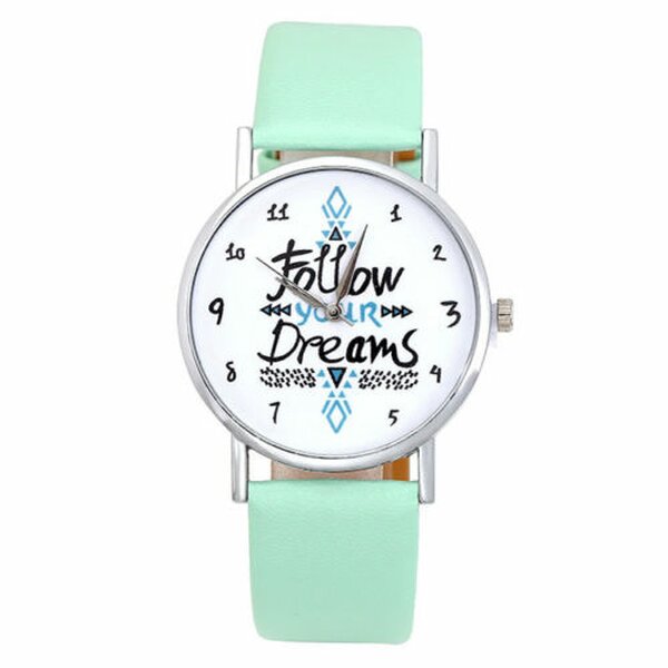 Damen Armbanduhr Follow your Dreams silber PU Leder pastell mint