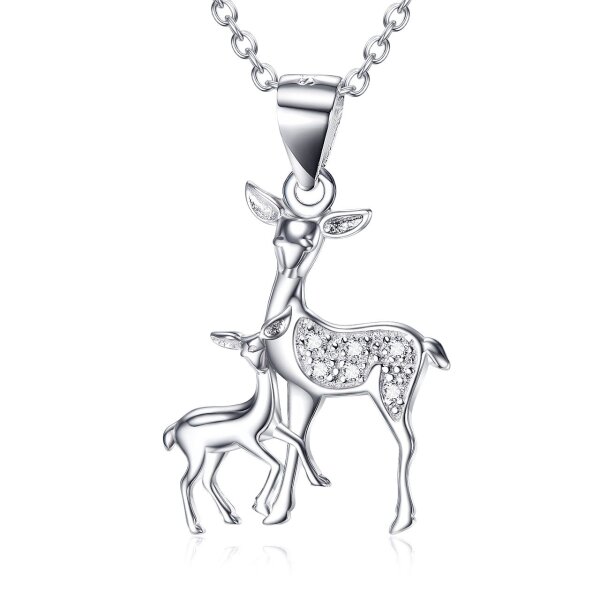 Anhänger Reh & Rehkitz mit Zirkonien aus 925 Silber rhodiniert inkl. Kette im Etui