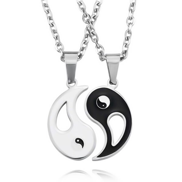 Partnerketten YING YANG aus 316 L Edelstahl inkl. Ketten im Etui Gravur OPTION