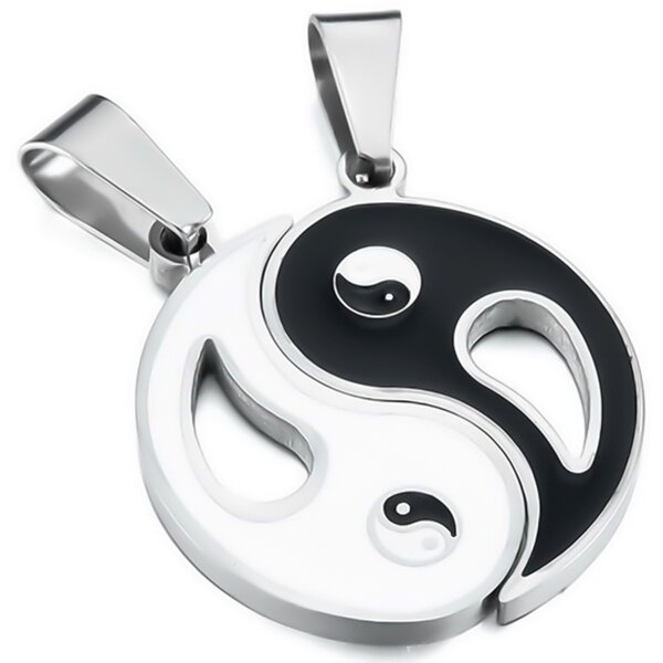 Partnerketten YING YANG aus 316 L Edelstahl inkl. Ketten im Etui Gravur OPTION