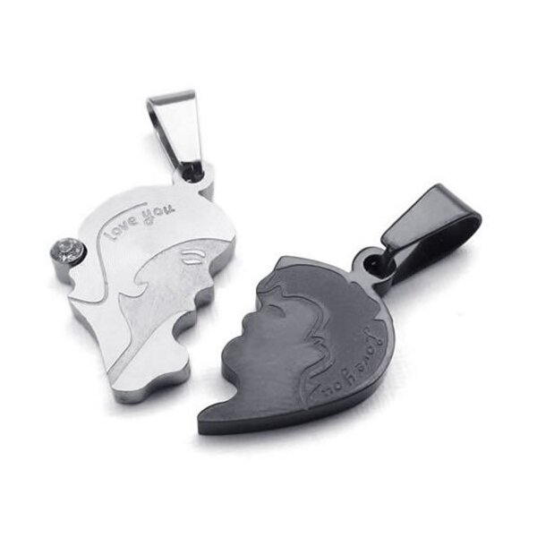 Partner Ketten Liebespaar LOVE YOU  silber & schwarz aus 316 L  Edelstahl inkl. Ketten im Etui GRAVUR OPTION