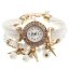 Damen Armbanduhr GLAM gold mit Zirkonien & Perlen PU Band weiß