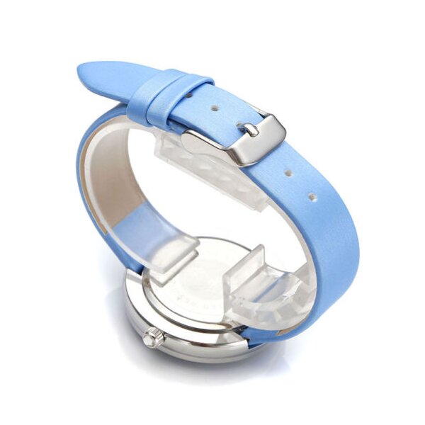 Damen Armbanduhr 3D Lotus Blüte mit Zirkonien silber blau