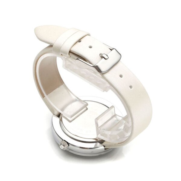 Damen Armbanduhr 3D Lotus Blüte mit Zirkonien silber weiß