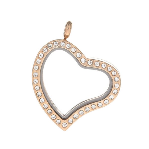 Herz Anhnger Floating Charm mit Zirkonien inkl. 6  frei schwebenden Swarovski Elements  OHNE KETTE