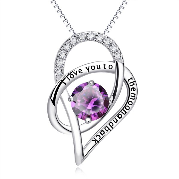 Anhnger Galaxie  i love you to the moon and back  mit Amethyst aus 925 Silber inkl.Kette im Etui