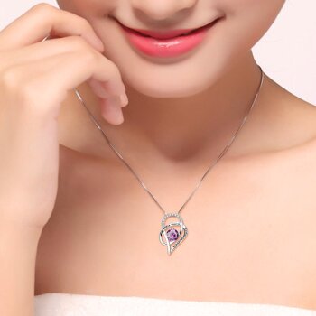 Anhänger Galaxie " i love you to the moon and back " mit Amethyst aus 925 Silber inkl.Kette im Etui