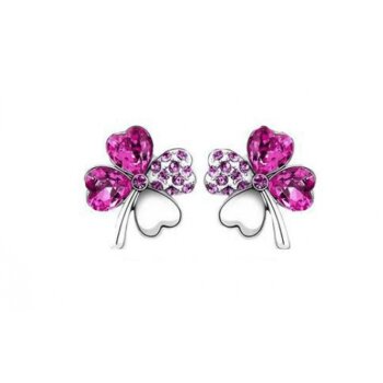 1 Paar Ohr Stecker Kleeblatt Strass pink mit Weißgold...