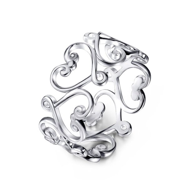 Silberring Oriental Hearts aus 925 Silber rhodiniert im Etui