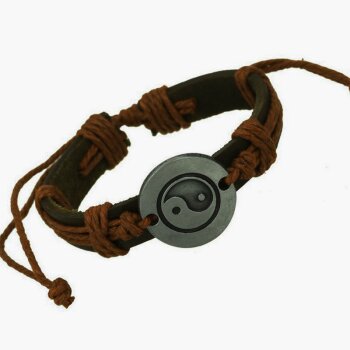 Armband Echt Leder Yin Yang dunkel braun