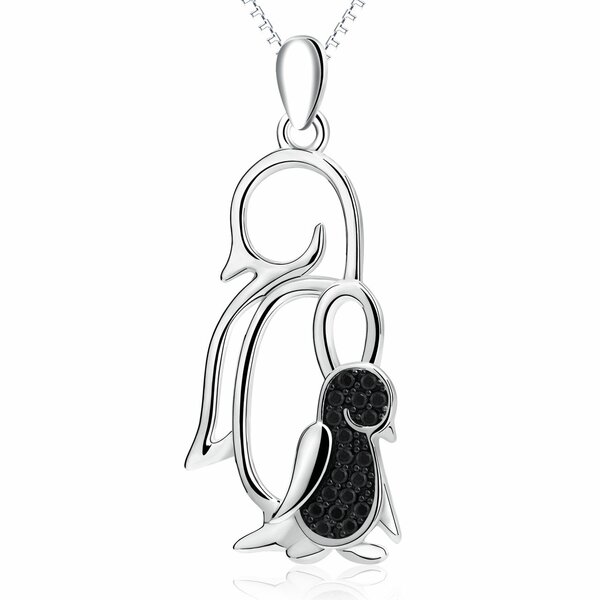 Anhänger Pinguine Vater & Kind aus 925 Silber mit Zirkonien schwarz pave  inkl. Kette im Etui