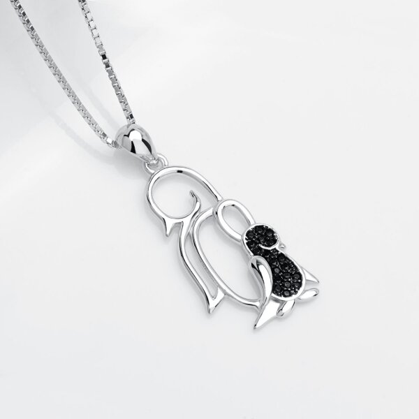 Anhnger Pinguine Vater & Kind aus 925 Silber mit Zirkonien schwarz pave  inkl. Kette im Etui