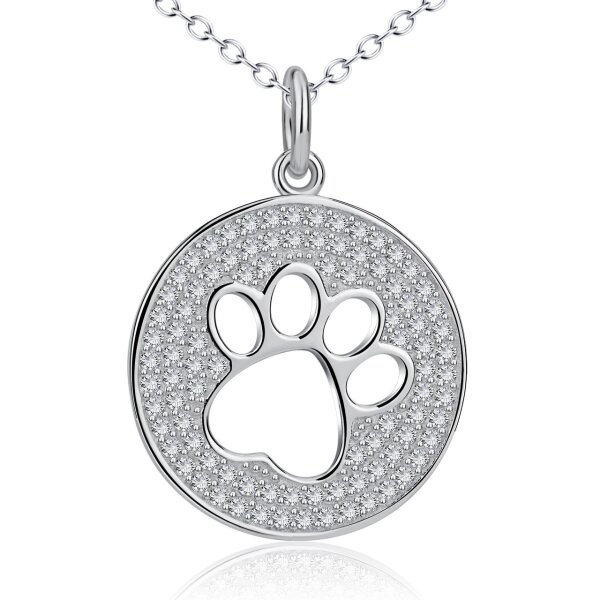 Anhänger Amulett Pfote mit Zirkonien pave aus 925 Silber rhodiniert inkl. Kette im Etui