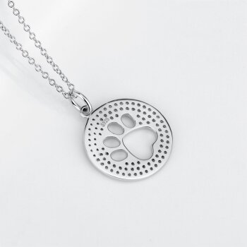 Anhänger Amulett Pfote mit Zirkonien pave aus 925 Silber rhodiniert inkl. Kette im Etui