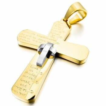 Kreuz Anhänger Bibeltext 3D silber/gold aus 316 L...