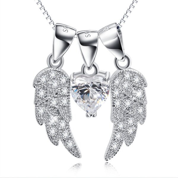 4 tlg. Set Anhnger Engelsflgel Angelwings Herz mit Zirkonien aus 925 Silber rhodiniert inkl. Kette im Etui