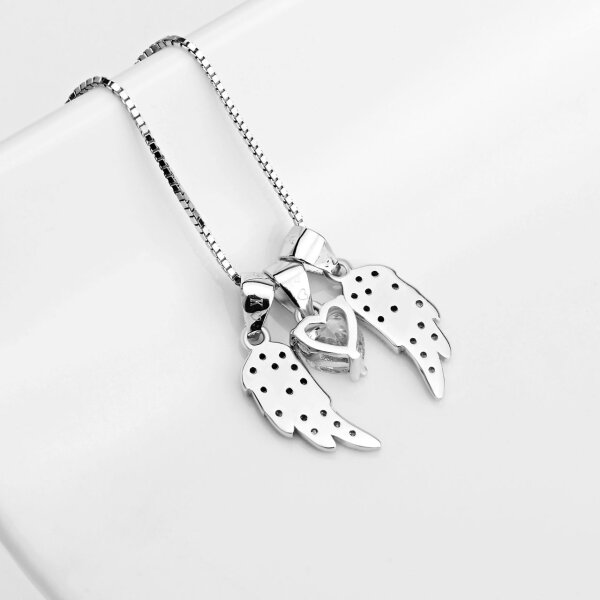 4 tlg. Set Anhnger Engelsflgel Angelwings Herz mit Zirkonien aus 925 Silber rhodiniert inkl. Kette im Etui