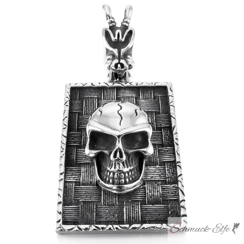 Anhänger XL Dog Tag Skull Totenkopf 3D aus 316 L Edelstahl inkl