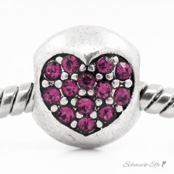 Bead Perle Zirkonia Herz fuchsia Tibet Silber