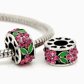Bead Perle Zirkonia Blüten fuchsia Tibet Silber