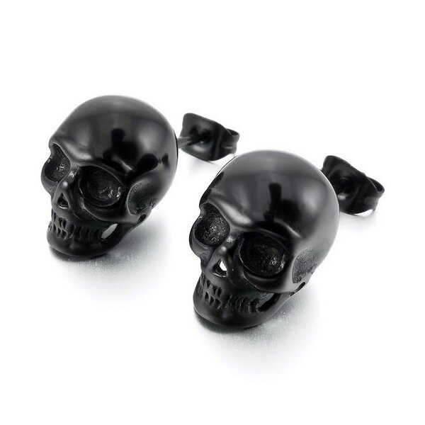 1 Paar Ohrstecker Totenkopf Skull Pirat aus Edelstahl schwarz