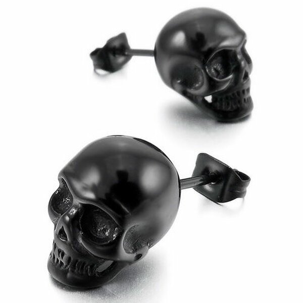 1 Paar Ohrstecker Totenkopf Skull Pirat aus Edelstahl schwarz