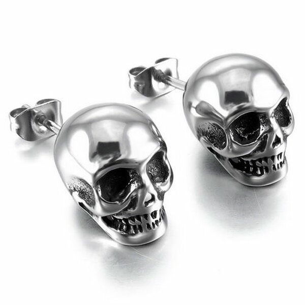 1 Paar Ohrstecker Kette Skull Ohrring Gothic Ohrklemme Totenkopf Schädel Knochen 