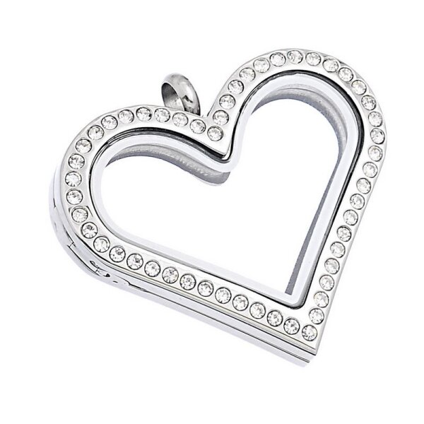 Herz Anhnger Floating Charm aus 316 L  Edelstahl mit Zirkonien OHNE KETTE