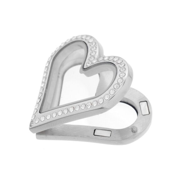 Herz Anhnger Floating Charm aus 316 L  Edelstahl mit Zirkonien OHNE KETTE