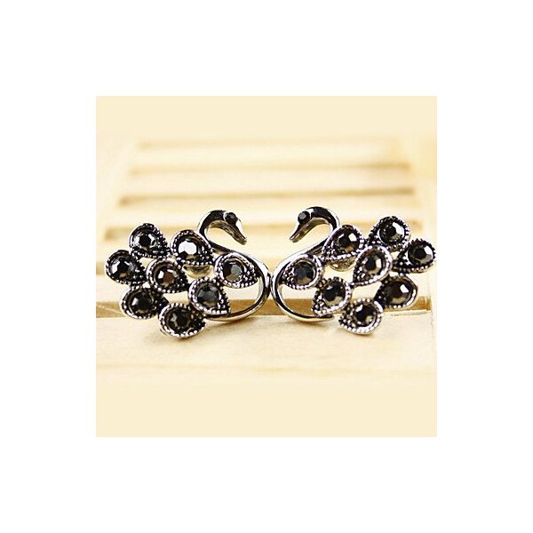 1 Paar Ohr Stecker Schwan Strass schwarz