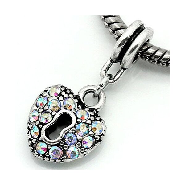 Dangle Bead Herz mit Schloss &  Strass aurora multi color