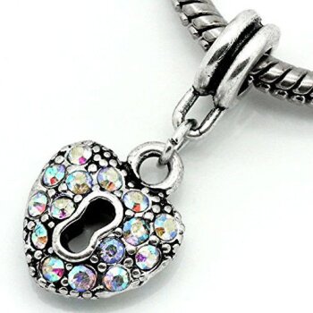 Dangle Bead Herz mit Schloss &  Strass aurora multi color